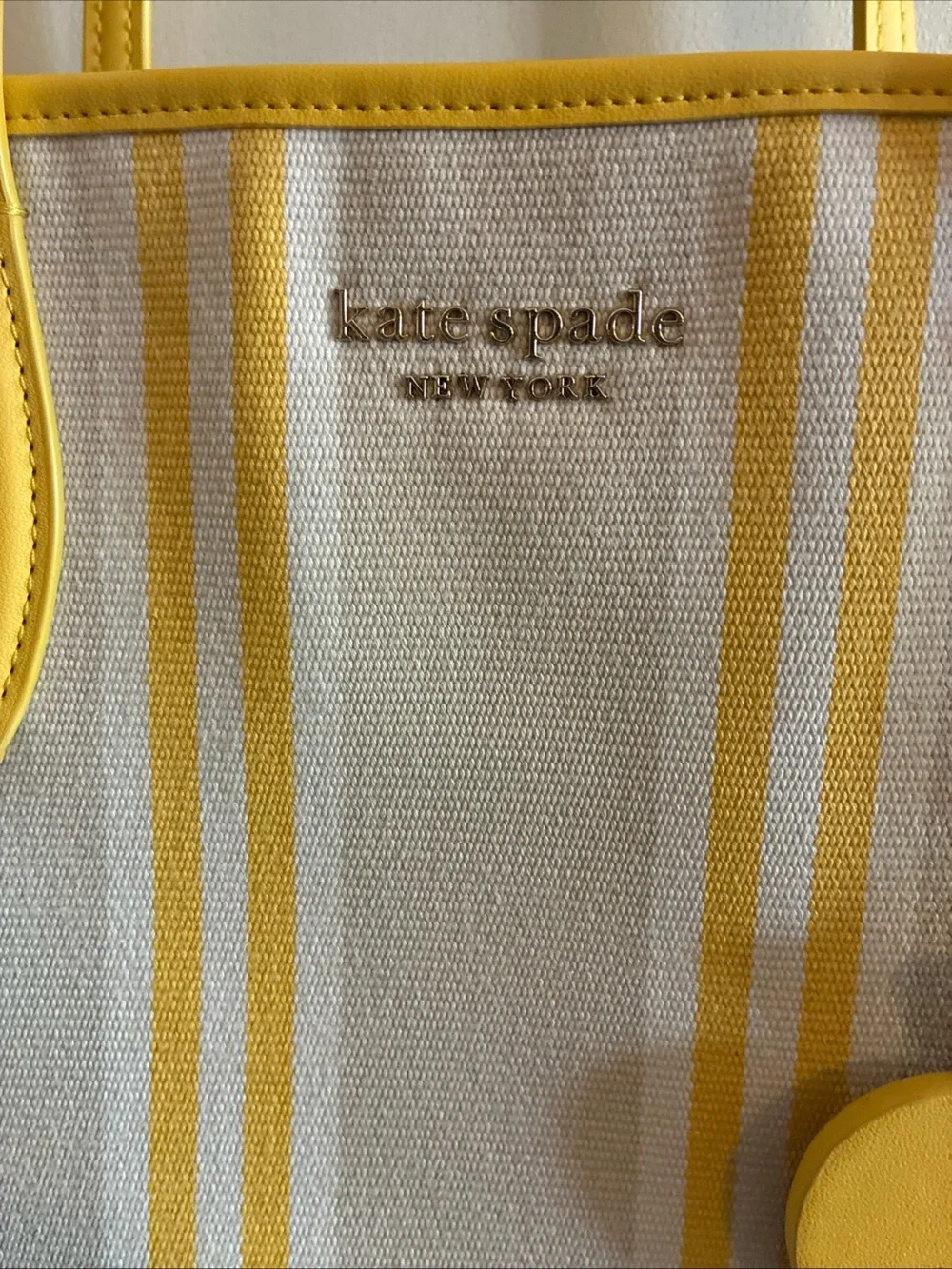 Kate Spade New York-Morning Light / Yellow Multi Striped Canvas Market Tote EUC